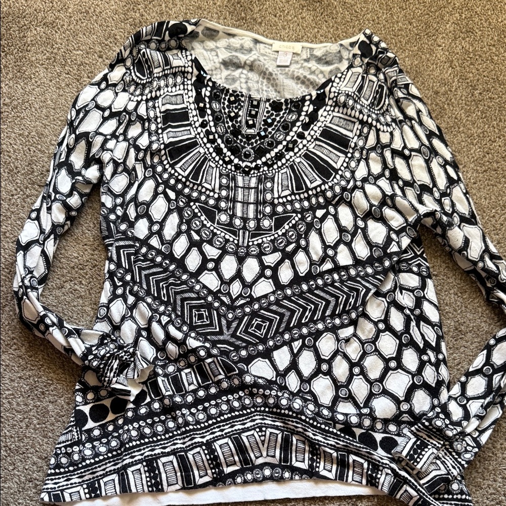 Chico's Embellished Patterned Blouse - image 1